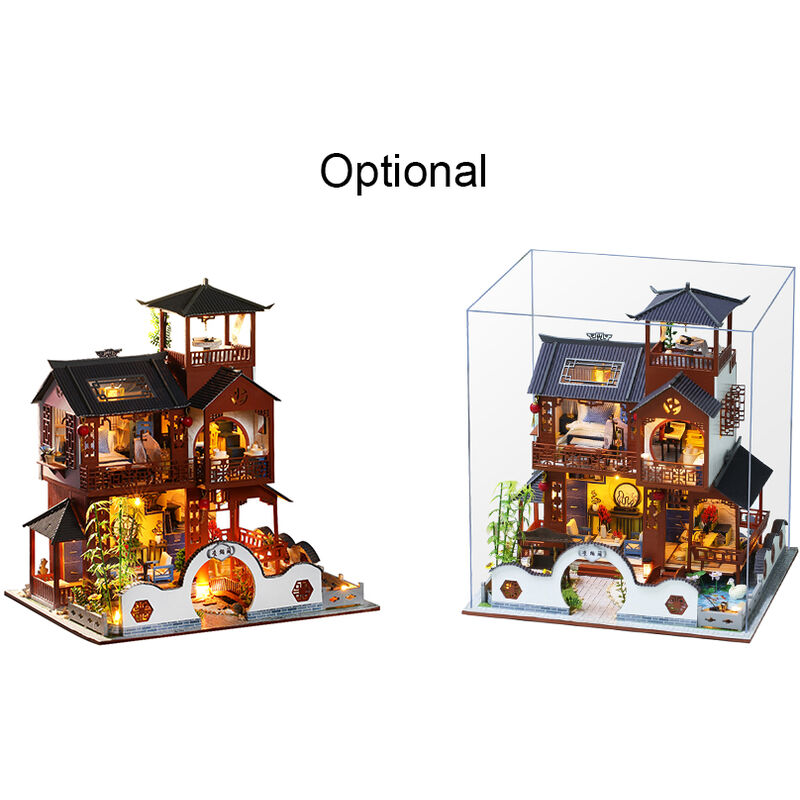 Holzpuppenhaus Miniatur DIY kleines Haus Kit Shop Stand Modell Spielhaus 