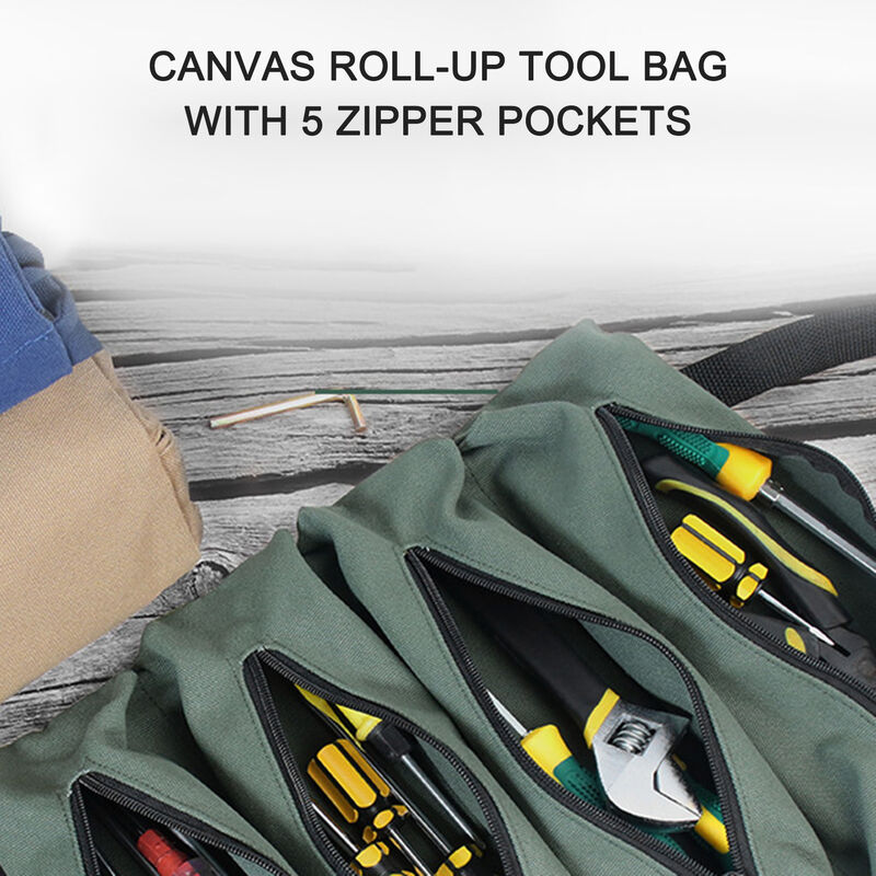 Aufbewahrungstasche Für Mehrfachtaschen-Aufrollwerkzeuge Werkzeug-Aufrollbeutel Handwerker Canvas Organizer Handwerker Schraubenschlüsselhalter Ideal Für Schreiner 25 Taschen