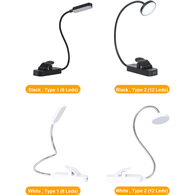 1 LED USB wiederaufladbare Augenpflegebuchleuchte Flexible Clip-Leselampe