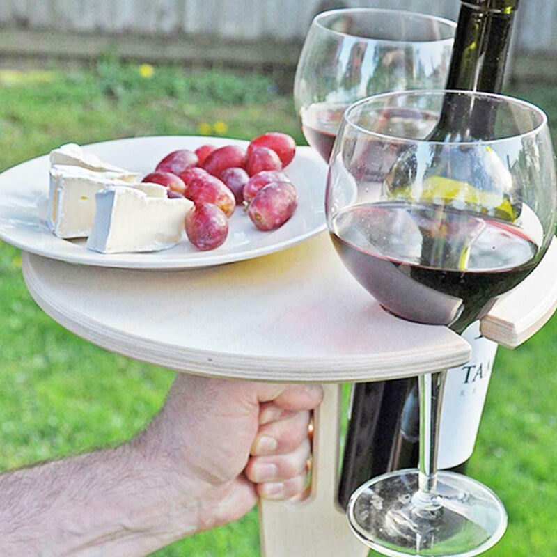 Tragbare Runde Holz Im Freien Klapp Picknick-Tisch Glas Halter  Wein Glas Rack 