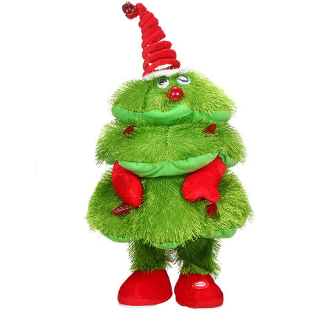 Elektrische Plüschpuppe Lustiger grüner Weihnachtsbaum Musical Santa Dancing Toy 