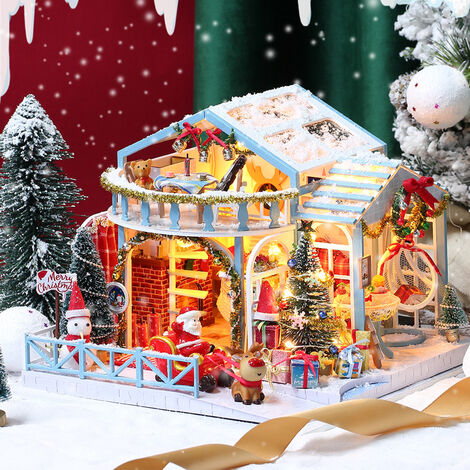 DIY Puppenhaus Miniatur Kits LED Licht Holzrahmen Puppenhaus Weihnachtsgeschenk 