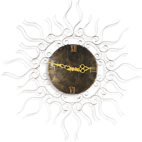 Sun-förmige Wanduhr hängende Uhr Vintage Uhr Stille Uhr Nicht-tickende batteriebetriebene Uhr