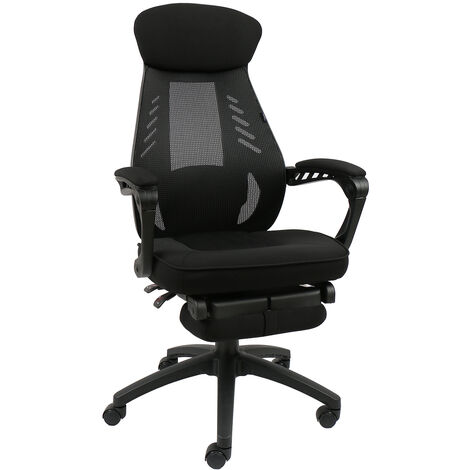 main image of "Chaise de bureau Dossier Haut grillagée Chaise à hauteur réglable Soutien lombaire avec repose-pieds Noir - Noir"