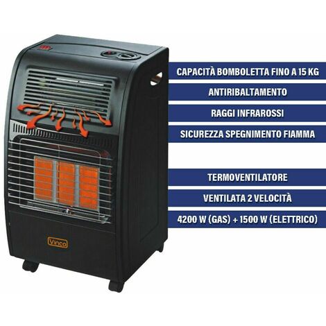 Vinco - Stufa a gas GPL ventilata 3 mattoni - VIN 71402K