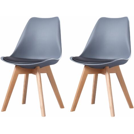 CLARA - Lot de 2 chaises scandinave - Gris/Noir - pieds en bois massif design salle à manger salon chambre - 49 x 58 x 82 cm