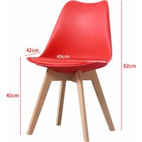 CLARA - Lot de 2 chaises scandinave - Rouge - pieds en bois massif design salle à manger salon chambre - 49 x 58 x 82 cm - Rouge