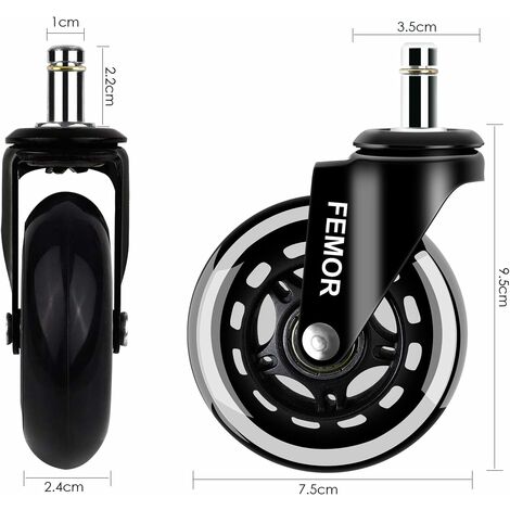5er Set Bürostuhlrollen 11mm x 22 mm für die meisten Drehstuhlrahmen super leise 