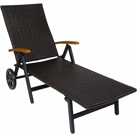 Wheeling Rattan Sun Lounger, Wicker Sunbed Day Bed Recliner