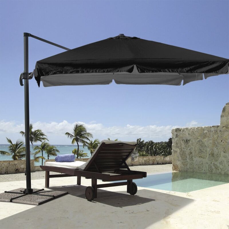 Ombrellone da giardino a braccio orientabile in alluminio palo decentrato  3x3m Paradise Noir Modello stile: con Balza