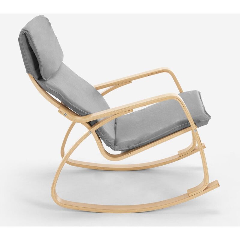 Poltrona sedia a dondolo in legno design scandinavo ergonomica Aalborg  Colore: Grigio chiaro