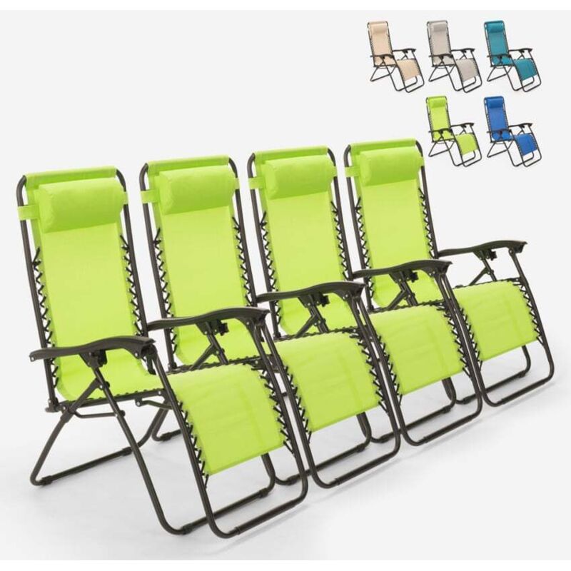 4 sedie sdraio pieghevole multiposizione giardino spiaggia Emily Zero  Gravity Colore: Verde