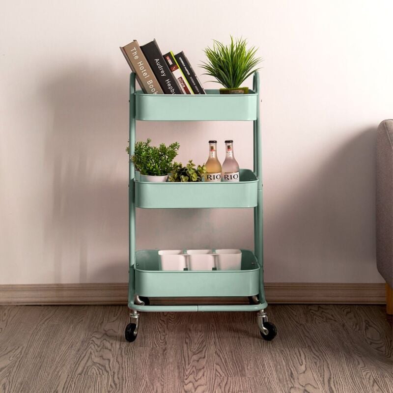 Carrello da cucina portavivande 3 ripiani in metallo con ruote Sall Colore:  Verde