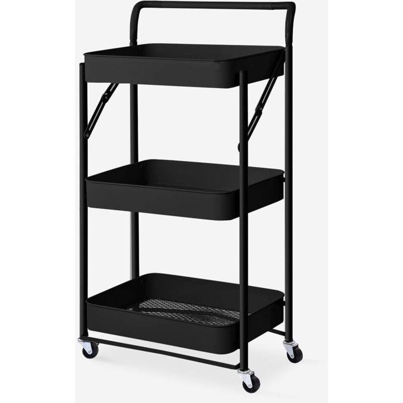 Carrello cucina pieghevole portavivande 3 ripiani maniglia ruote Pikas Plus  Colore: Nero