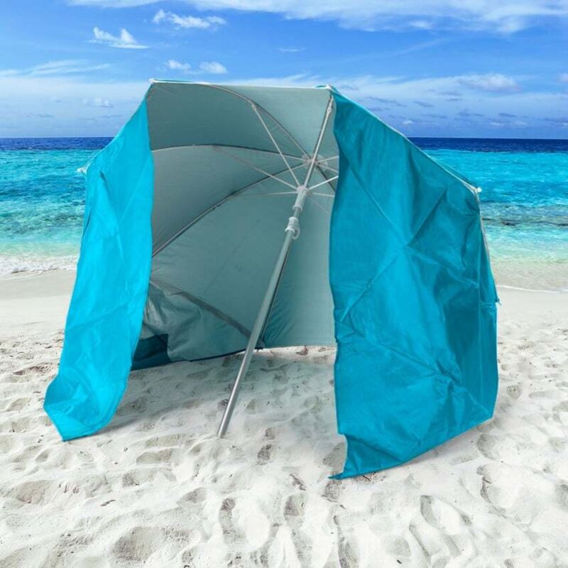 Ombrellone Da Spiaggia Grande 240 Cm Antivento - 16 Stecche In Fibra Di Vetro, Palo Alluminio, Protezione UV