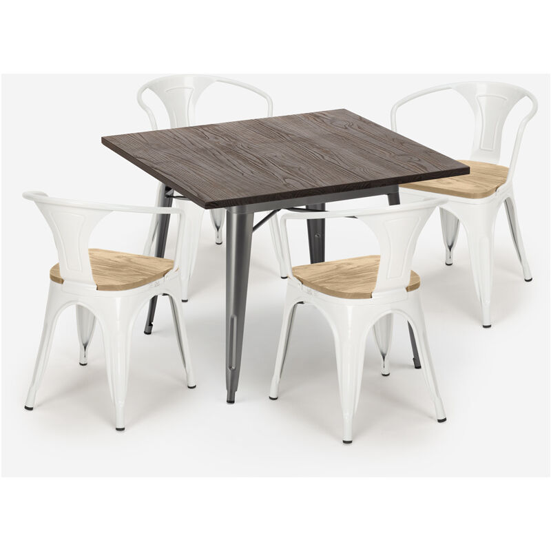 Set tavolo cucina 80x80cm 4 sedie tolix legno industriale Hustle Top Light  Colore: Bianco