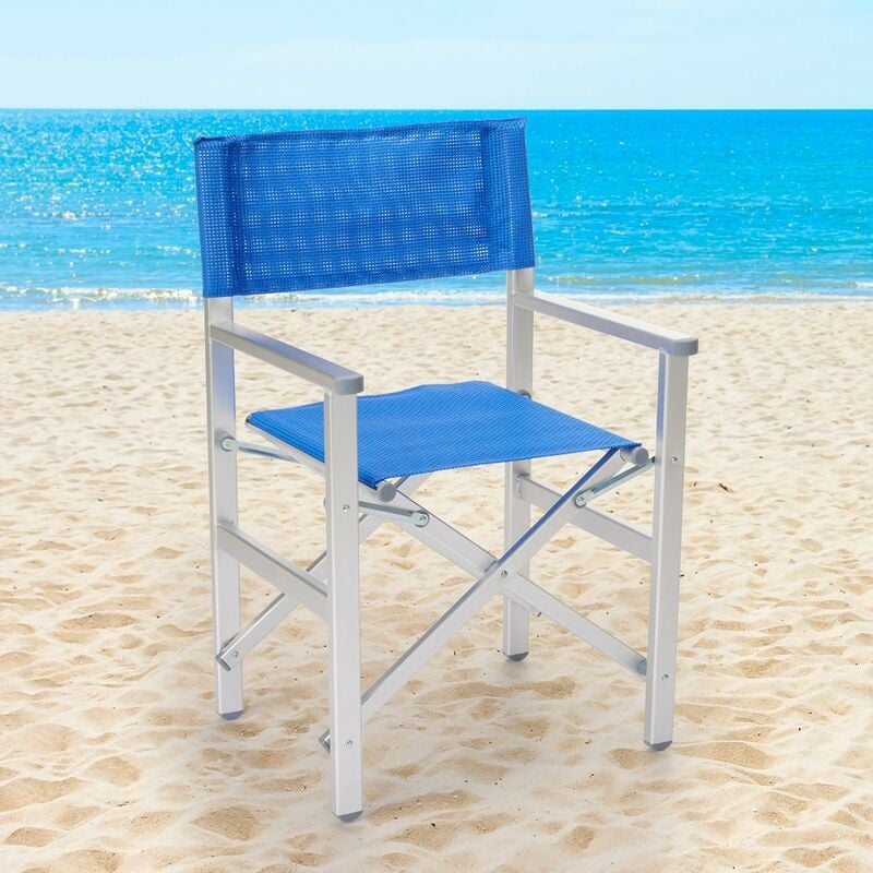 2 Sedie spiaggia mare pieghevole portatile alluminio textilene Regista Gold  Colore: Blu
