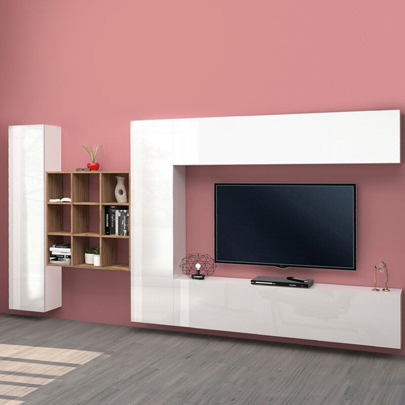 MOBILI 2G - Libreria moderna porta Tv bianco Soggiorno L218 P30 H218