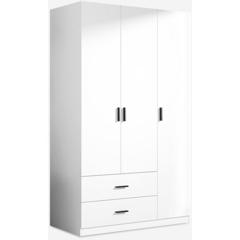 Armadio Guardaroba 3 Ante E 2 Cassetti - Moderno, Bianco, 121x177x51cm - Foto 5