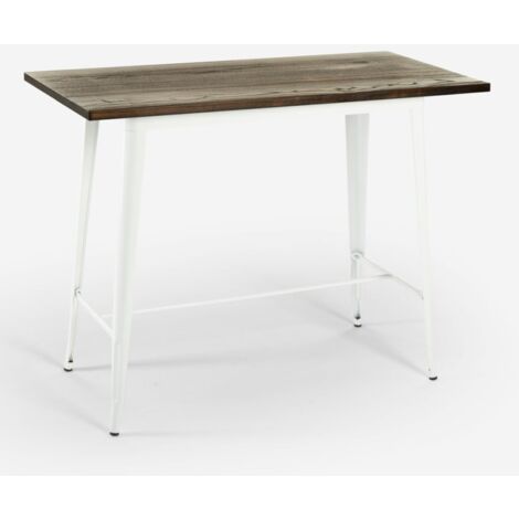 set tavolo alto bianco bar 120x60 4 sgabelli industriale navarro - Legno Naturale