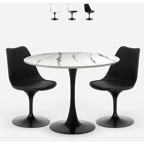 Set tavolo rotondo 80cm Tulipan effetto marmo 2 sedie bianco nero Lapis  Colore: Nero