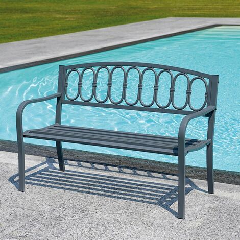 Panchina esterno giardino 2 posti in ferro e ghisa 123x63x87cm Lorey  Colore: Antracite