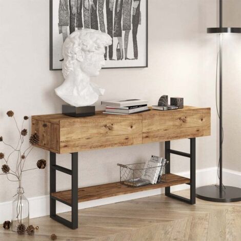 IDMarket Consolle Chicago Stile Industriale 2 Cassetti: Mobile Ingresso In Legno E Metallo 100 Cm - 3