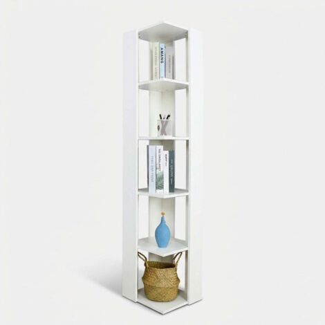 Libreria angolare a 5 ripiani, per piccoli spazi, moderna