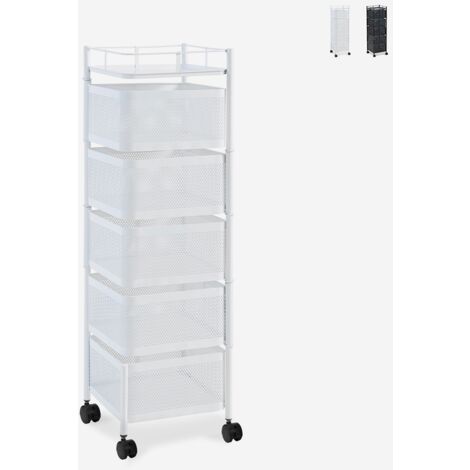 Carrello Organizzatore 5 Cestelli Girevoli - Acciaio, Rotelle Con Freni, Bianco, Per Cucina, Bagno, Ufficio - Foto 2