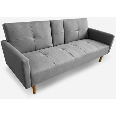 Divano Moderno 4 Posti In Tessuto Di Lino – Con Console, Portabevande, Porte USB E 4 Cuscini, 290x83x88 Cm