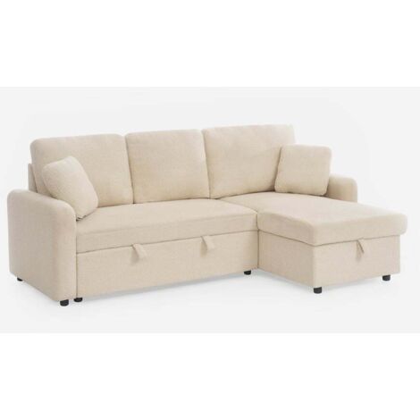 Divano Letto Angolare 3 Posti - Con Penisola, Matrimoniale, Beige In Poliestere