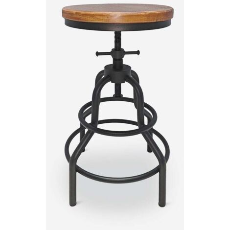 Sgabello Da Bar Industriale Regolabile In Altezza 61-71 Cm - Seduta In Legno Girevole - Vintage