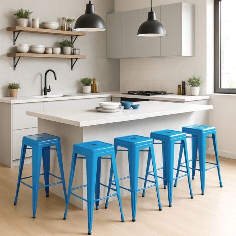 sgabello industrial acciaio metallo per bar cucina h76cm steel up - Blu
