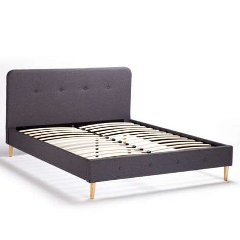Letto Matrimoniale Nordico tessuto e legno 160x190 Friborg King - Grigio Scuro