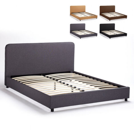 Letto matrimoniale 2 piazze in tessuto con rete 160x190 Zurich King - Grigio
