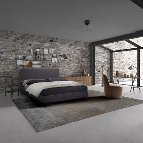Letto matrimoniale 2 piazze in tessuto con testiera 160x190 Lausanne King - Grigio