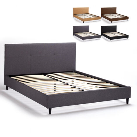 Letto matrimoniale 2 piazze in tessuto con testiera 160x190 Lausanne King - Grigio