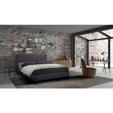 Letto matrimoniale 2 piazze in tessuto con testiera 160x190 Lausanne King - Grigio