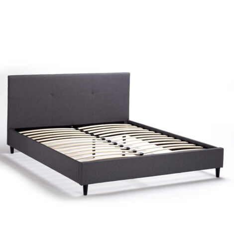 Letto matrimoniale 2 piazze in tessuto con testiera 160x190 Lausanne King - Grigio