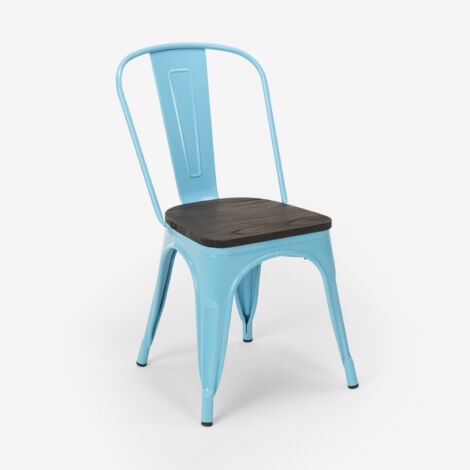 Sedie Tolix industrial acciaio legno per cucina e bar Steel Wood Colore:  Azzurro