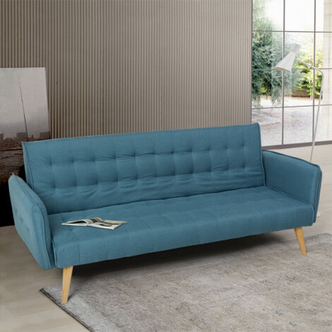 Divano letto clic clac 3 posti in tessuto reclinabile design nordico Malibu - Blu