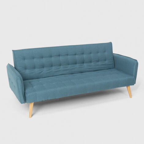 Divano letto clic clac 3 posti in tessuto reclinabile design nordico Malibu - Blu
