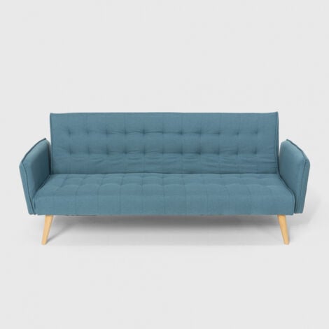 Divano letto clic clac 3 posti in tessuto reclinabile design nordico Malibu - Blu