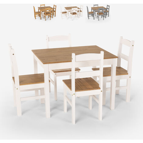 caff/è legno naturale Tavolo da sala da pranzo in legno di pino con 4 sedie mobili da pranzo da cucina per sala da pranzo soggiorno cucina GOTOTOP