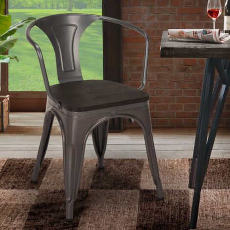 sedie design metallo legno industriale stile bar cucine steel wood arm - Grigio Scuro