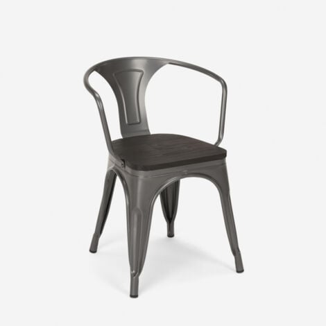 sedie design metallo legno industriale stile bar cucine steel wood arm - Grigio Scuro