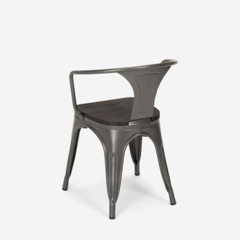 sedie design metallo legno industriale stile bar cucine steel wood arm - Grigio Scuro