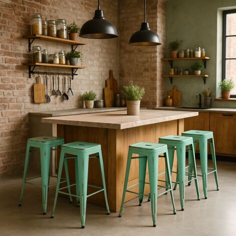 sgabello bar cucina industriale metallo vintage  h78cm steel stale - Azzurro