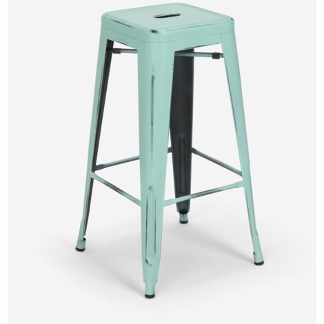 sgabello bar cucina industriale metallo vintage  h78cm steel stale - Azzurro