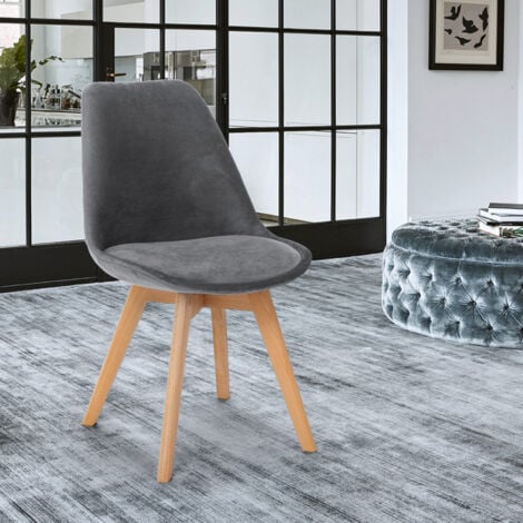 Sedia design scandinavo legno velluto con cuscino cucina bar ristorante Dolphin Lux - Grigio